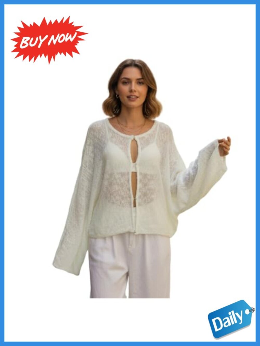 Womens Loose Knit Cardigan Boat Neck Hook Eye Acrylic Sweater